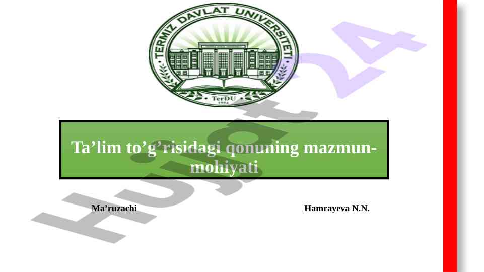 Ta’lim to’g’risidagi qonun va uning tuzilishi