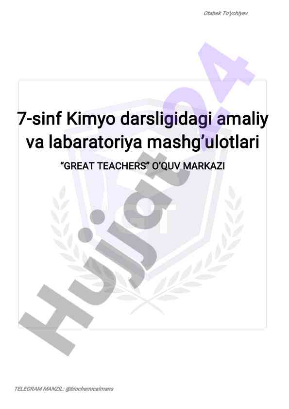 7-sinf kimyo darsligi amaliy mashg'ulotlari