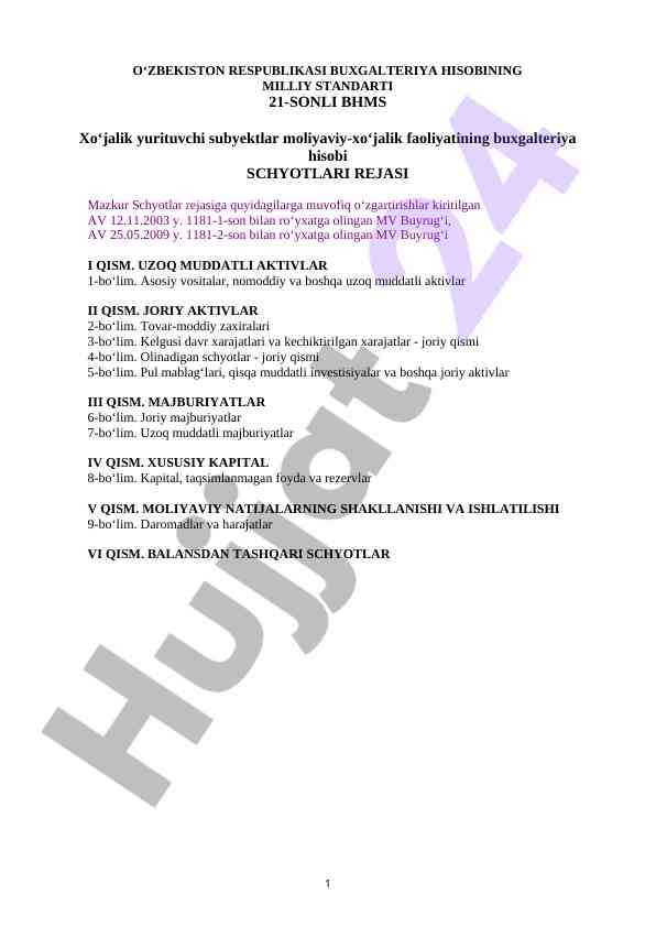 Buxgalteriya hisobi standartlari rejasi tavsifi