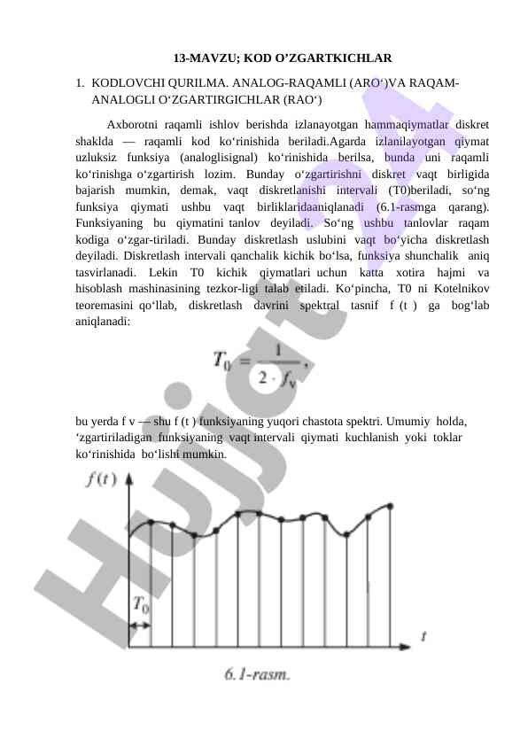 Kod o'zgartkichlar va raqamli ishlov berish