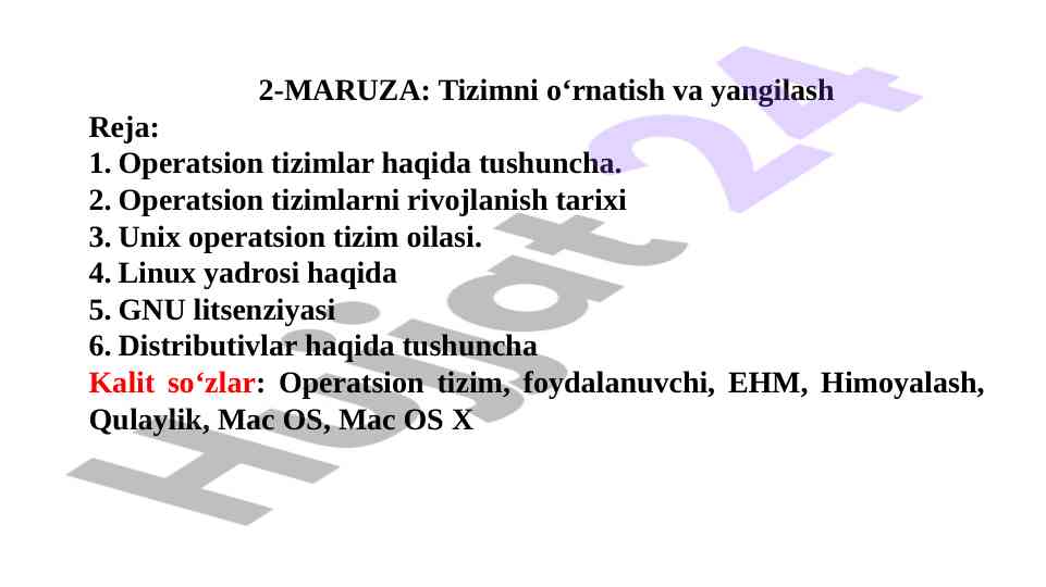 Operatsion tizimlar haqida tushuncha va rivojlanishi