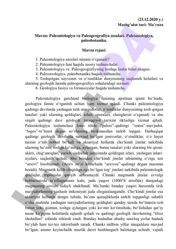 Paleontologiya va paleogeografiya asoslari
