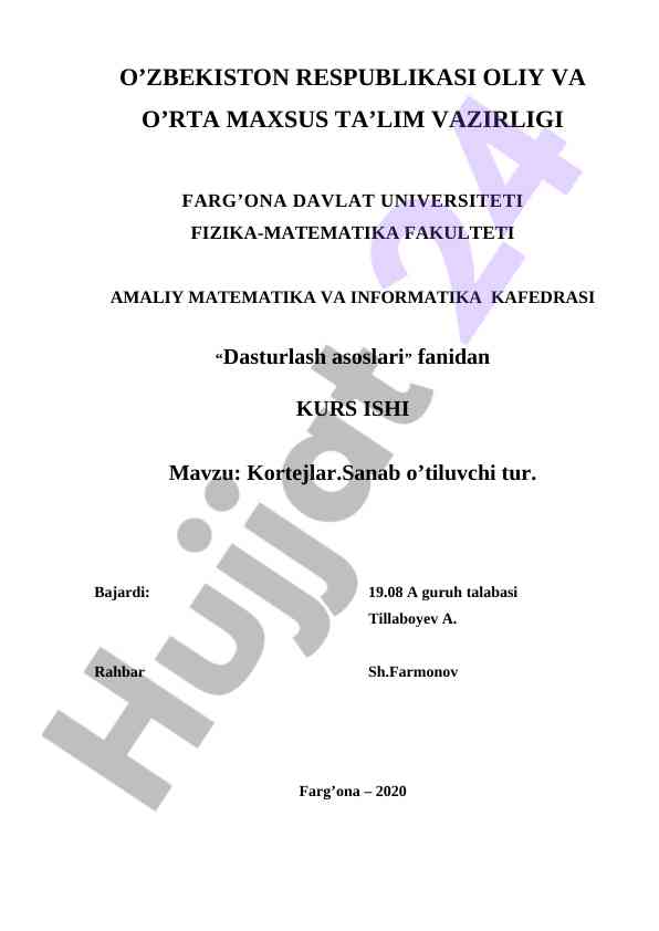 Dasturlash asoslari kortejlar sanab o‘tiluvchi tur