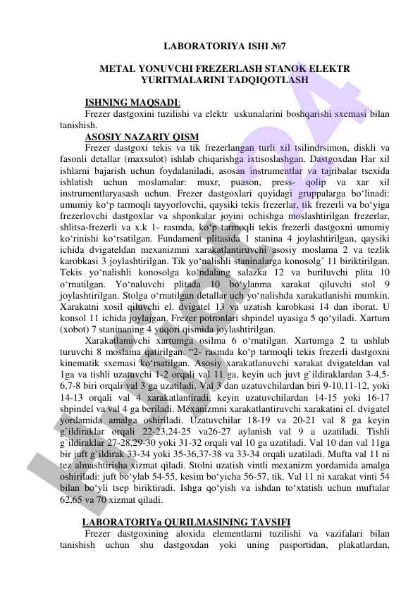 Frezerlash stanok elektr yuritmalarini tadqiqotlash