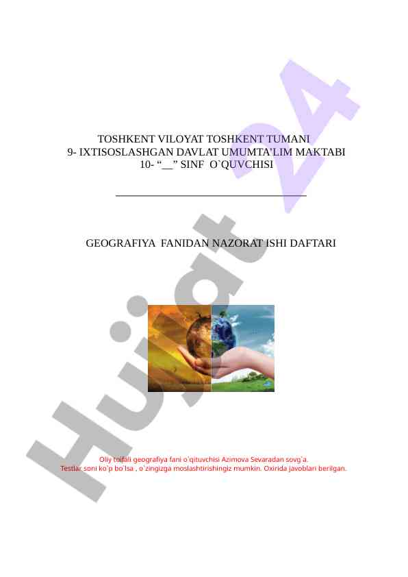 Geografiya fanidan nazorat ishlari testlari