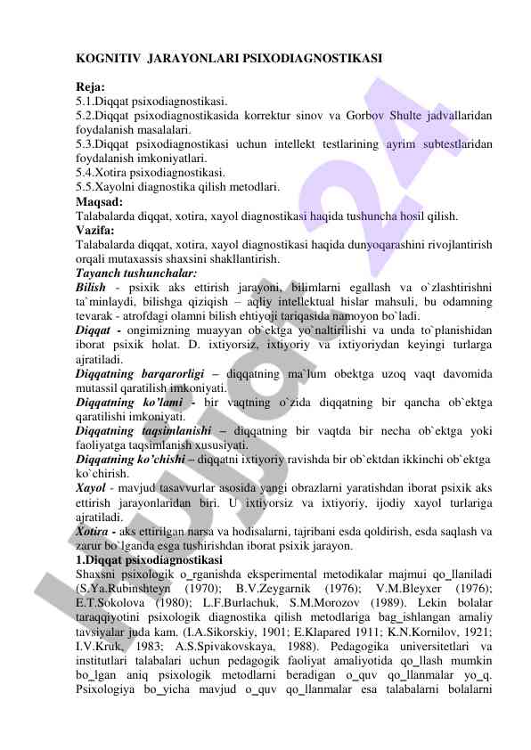 Kognitiv jarayonlarni psixodiagnostikasi