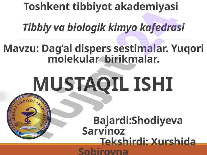 Dag’al dispers sistemalar va yuqori molekulyar birikmalar
