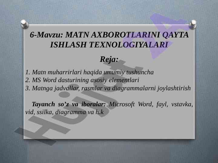 Matn axborotlarini qayta ishlash texnologiyalari