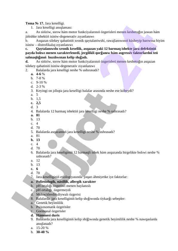 Jara keselligi: asqazan va 12 barmaq islekti o‘rganish