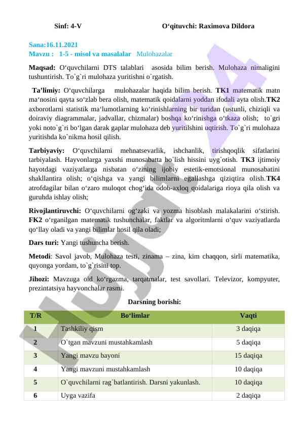O‘quvchilarga mulohazalar haqida bilim berish