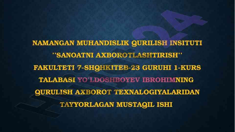 Power point dasturida ishlash bo'yicha mustaqil ish