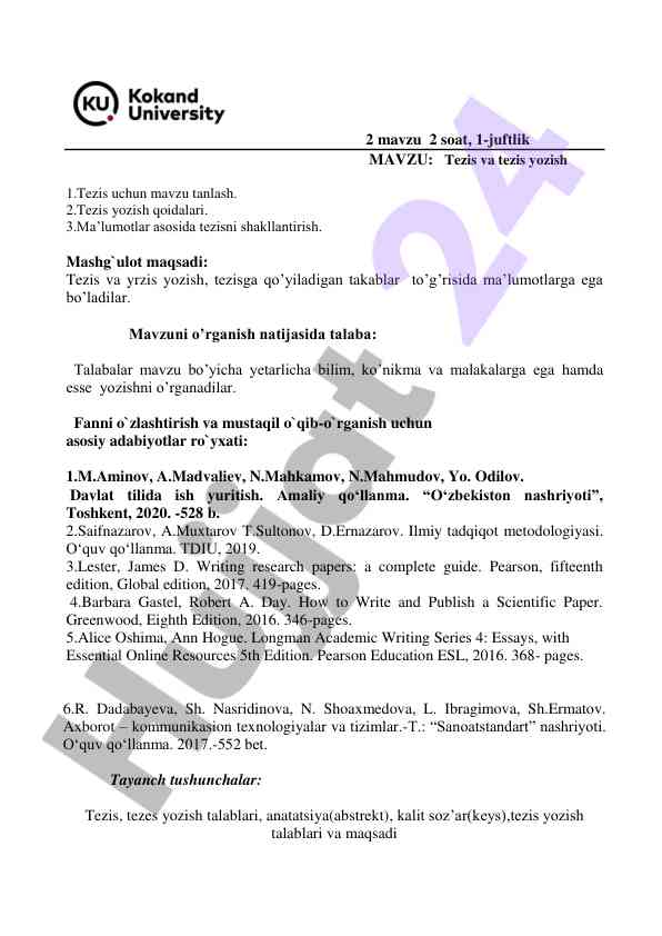 Tezis yozish qoidalari va talablari
