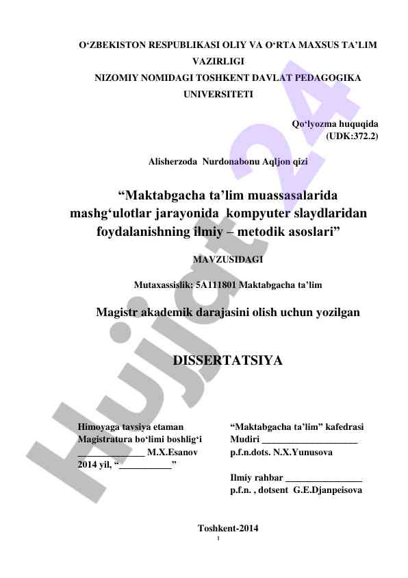 Kompyuter slaydlarining maktabgacha ta'limda foydalanishi