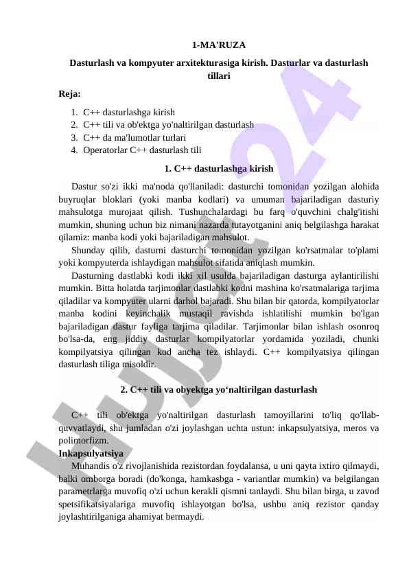 Dasturlash va kompyuter arxitekturasiga kirish