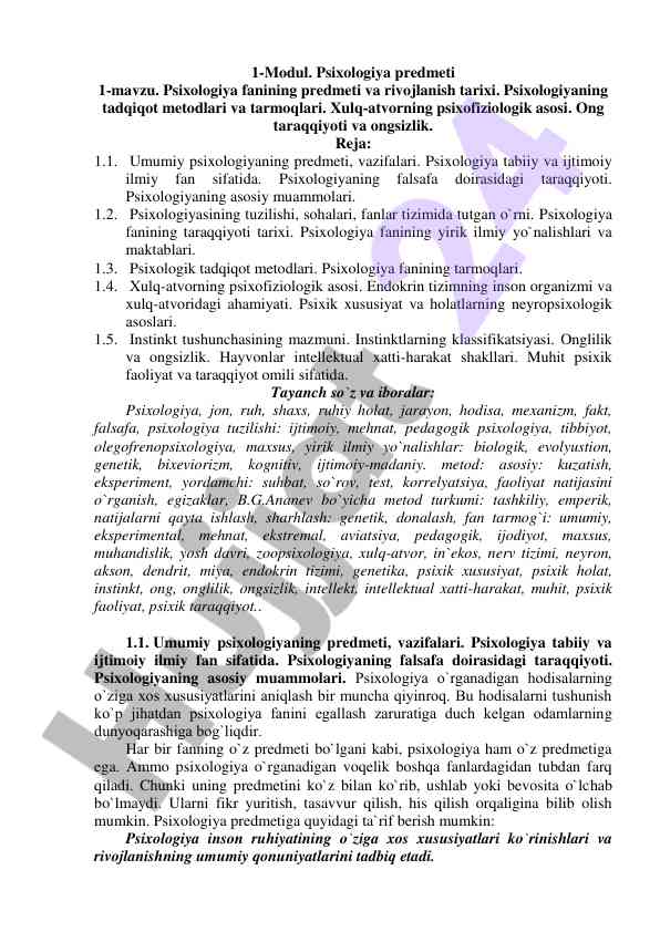 Psixologiya fanining rivojlanish tarixi va tadqiqot metodlari