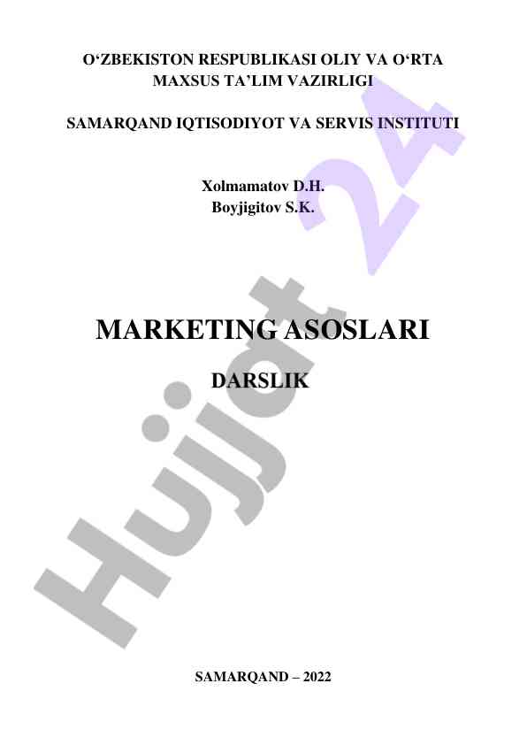 Marketing asoslari darsligi samarqand 2022