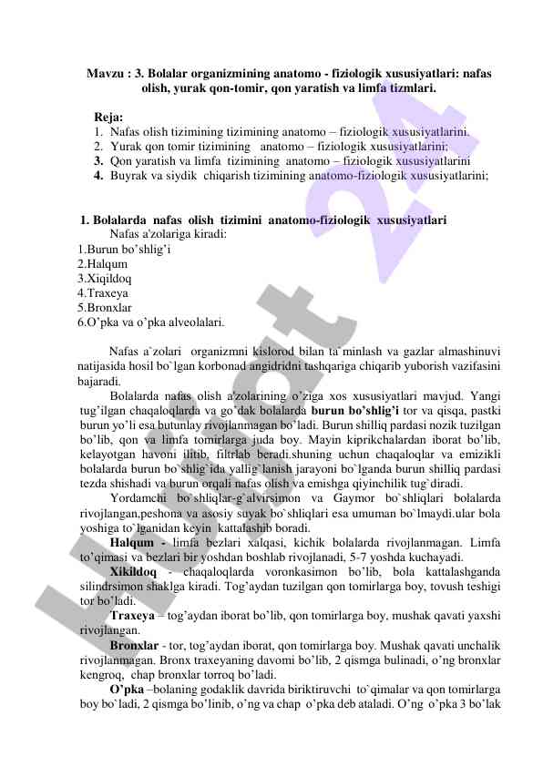 Bolalar organizmida nafas olish tizimining xususiyatlari