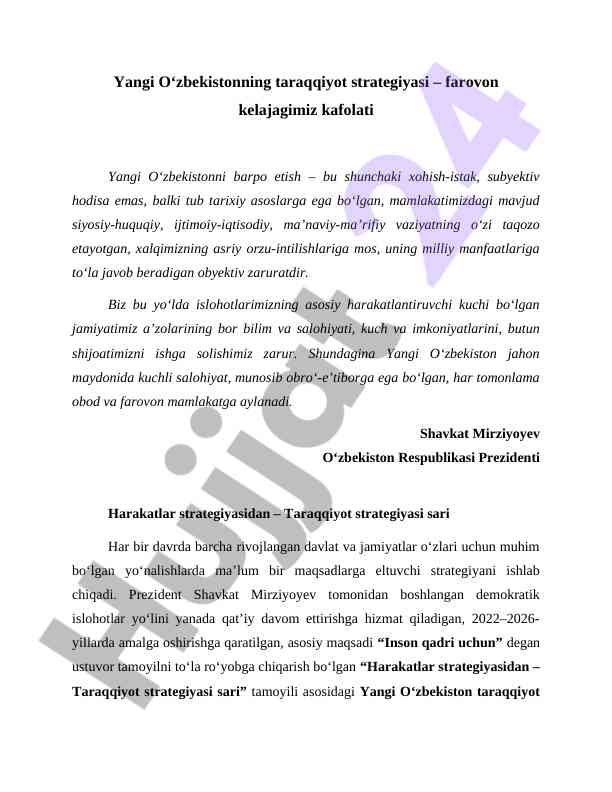 Yangi o‘zbekistonning taraqqiyot strategiyasi kimlar uchun