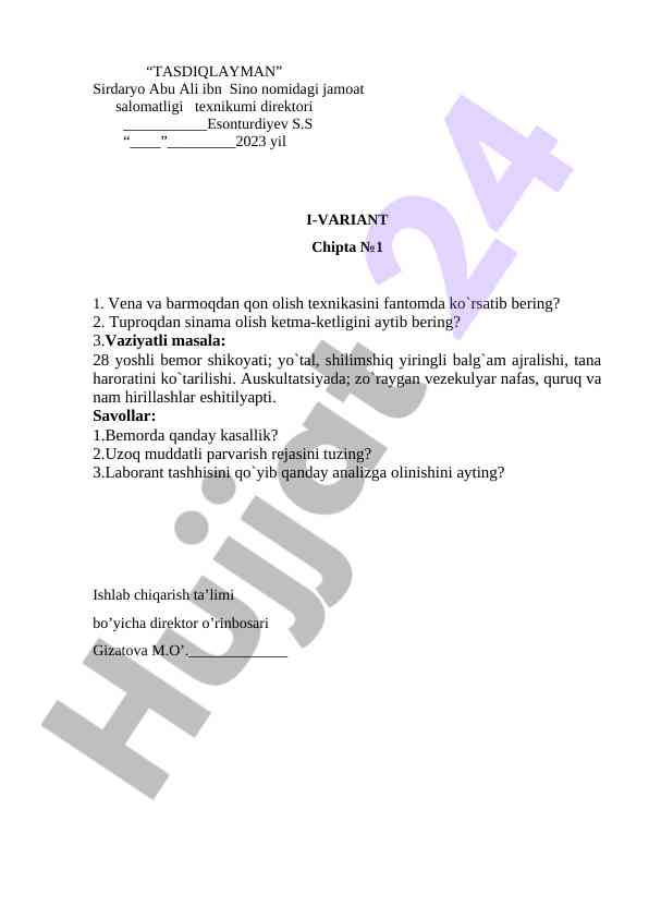 Feldsher-laborantlik imtixon savollari