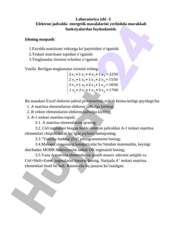 Elektron jadvalda energetik masalalar yechimi