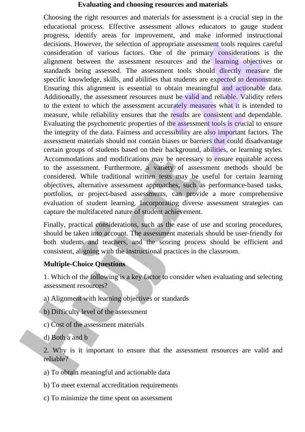 Evaluating assessment resources and educational materials
