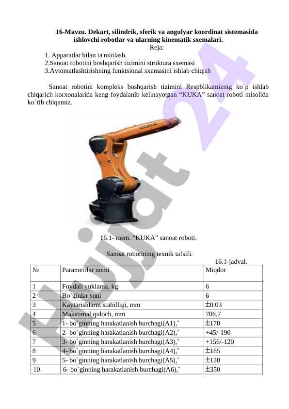 Sanoat robotlari va kinematik sxemalari