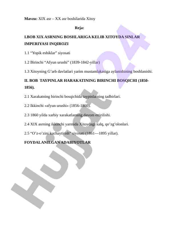 Xix asr va xx asr boshlarida xitoy tarixi