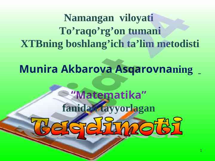 Matematika fanidan tayyorlangan masalalar
