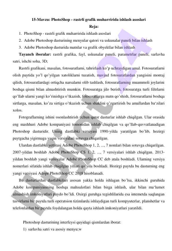 Photoshop rastrli grafik muharririda ishlash asoslari