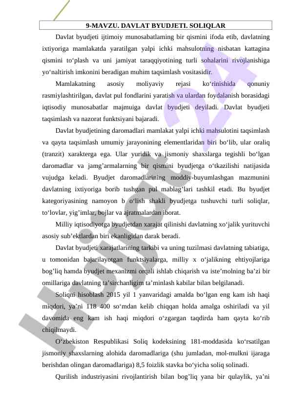 Davlat Byudjeti Va Soliqlar
