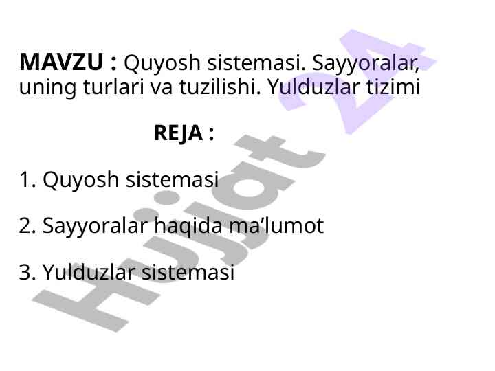 Quyosh sistemasining tuziishi va sayyoralar