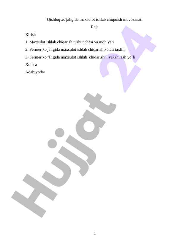 Qishloq Xo'jaligida Maxsulot Ishlab Chiqarish Muvozanati