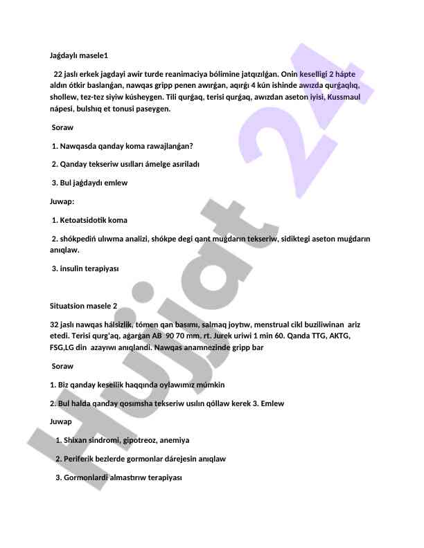 Jaǵdaylı maselelerin diagnostikasi va emlewi
