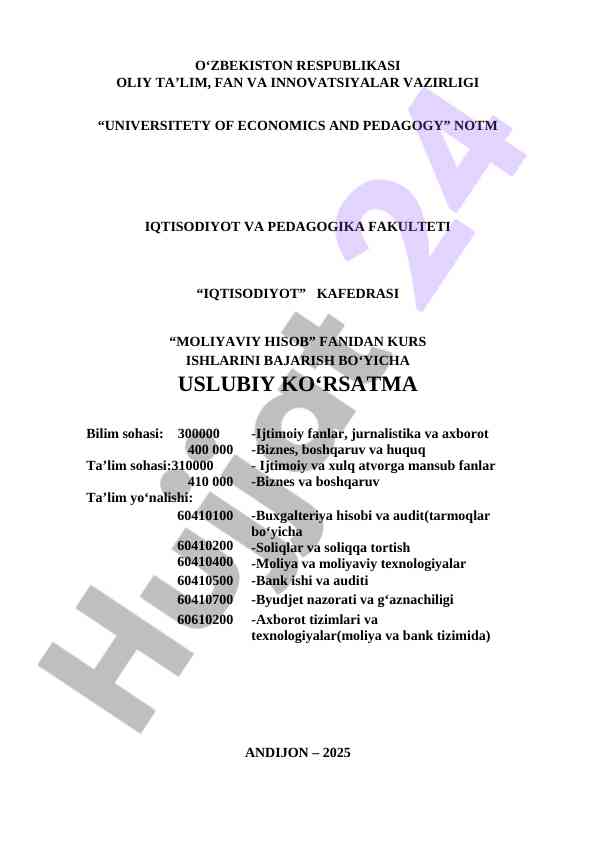 Iqtisodiyot fanidan kurs ishlarini bajirish uslubi