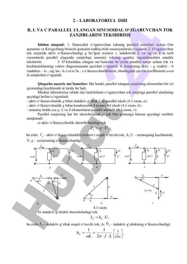Sinusoidal o‘zgaruvchan tokning parallel zanjirlari