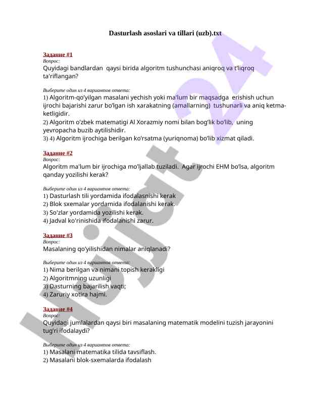 Algoritm tushunchasi va dasturlash asoslari