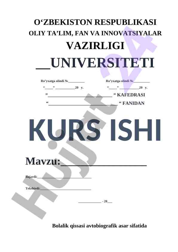 Bolalik Qissasi Avtobiografik Asar Sifatida