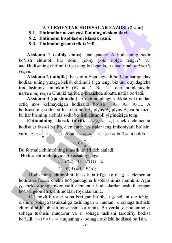 Elementar hodisalar fazosi va ehtimollar nazariyasi