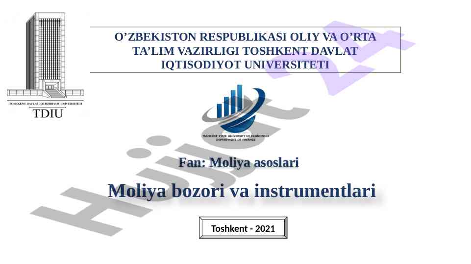 Moliya bozori va instrumentlari tushunchasi