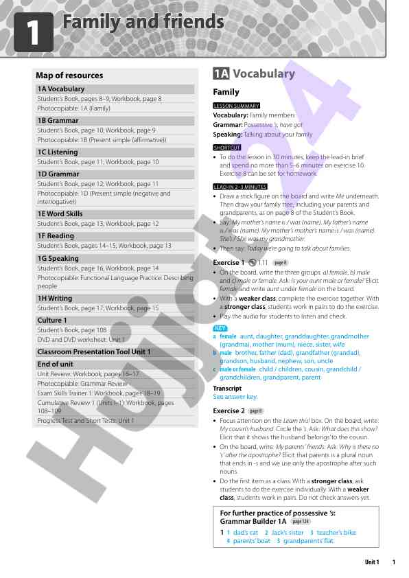 Unit 1 vocabulary and grammar overview