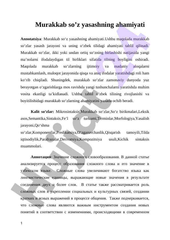 Murakkab so’z yasashning ahamiyati va tahlili