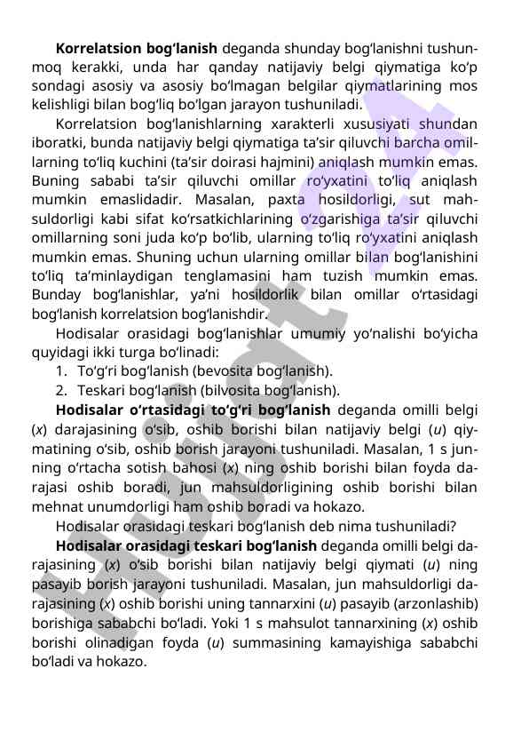 Korrelatsion bog‘lanish tushunchasi va o‘zgarishlar