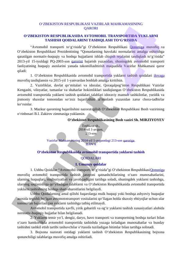 Automobil transportida yuklarni tashish qoidalari