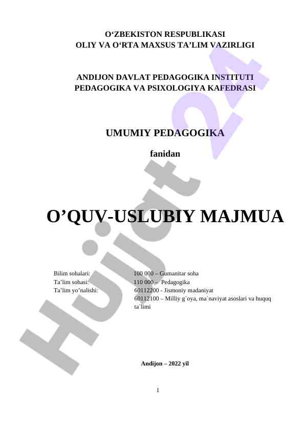 Umumiy pedagogika fanidan o‘quv-uslubiy majmua