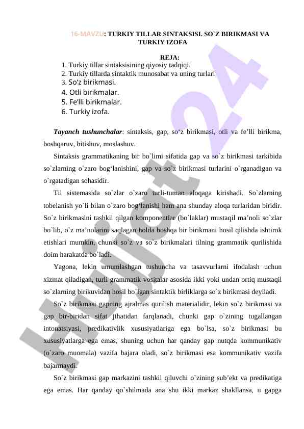 Turkiy tillar sintaksisi va so'z birikmasi