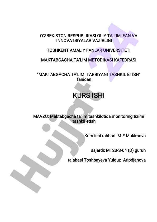 Maktabgacha ta'lim tashkilotida monitoring tizimi