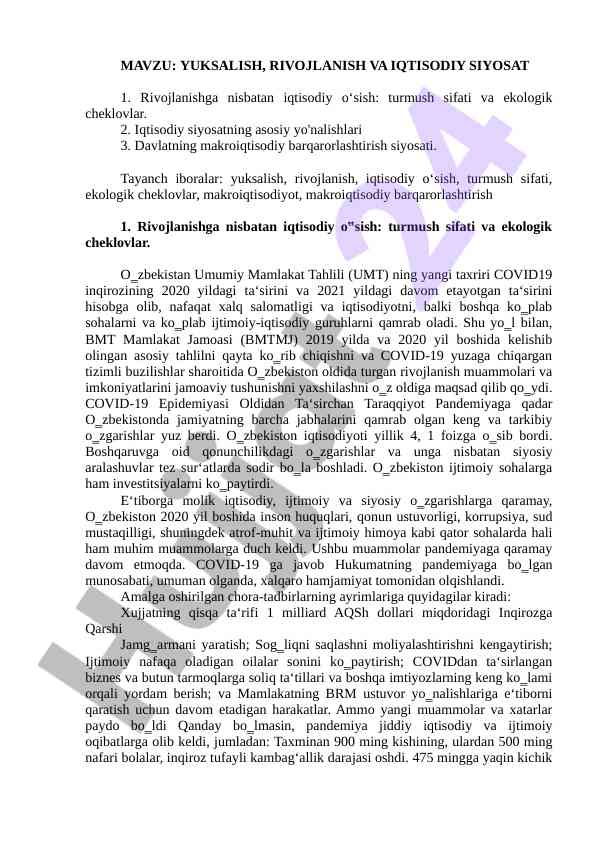 Iqtisodiy rivojlanish va siyosat tahlili