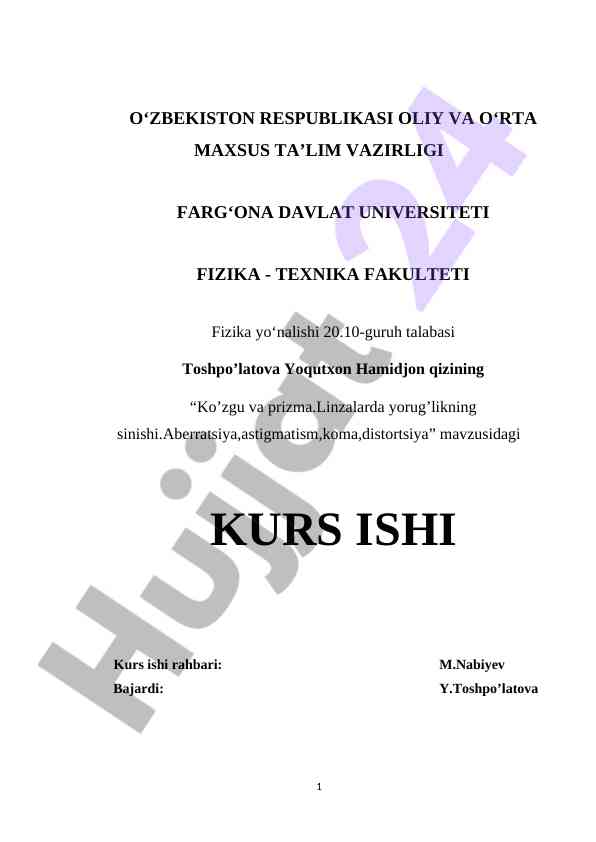 Ko’zgu va prizma linzalarda yorug’likning sinishi