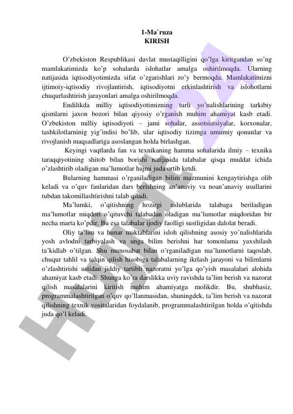 O‘zbekiston iqtisodiyotida islohotlar va rivojlanish