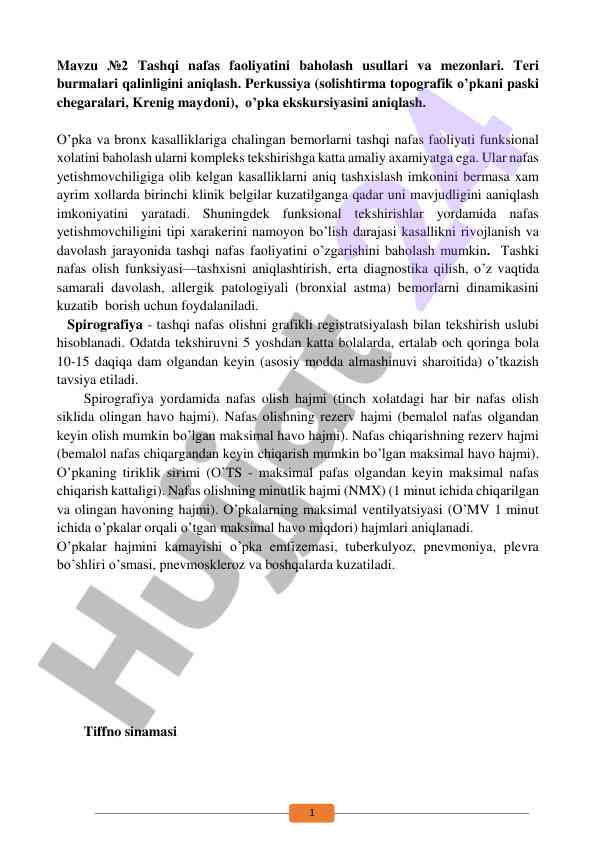 Tashqi nafas faoliyatini baholash usullari